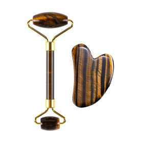 Jade Roller Heart-shaped Suit Crystal Massage (Option: Tiger Eye Suit)