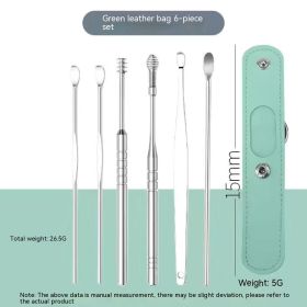 Stainless Steel Earpick Six-piece Set (Color: Green)